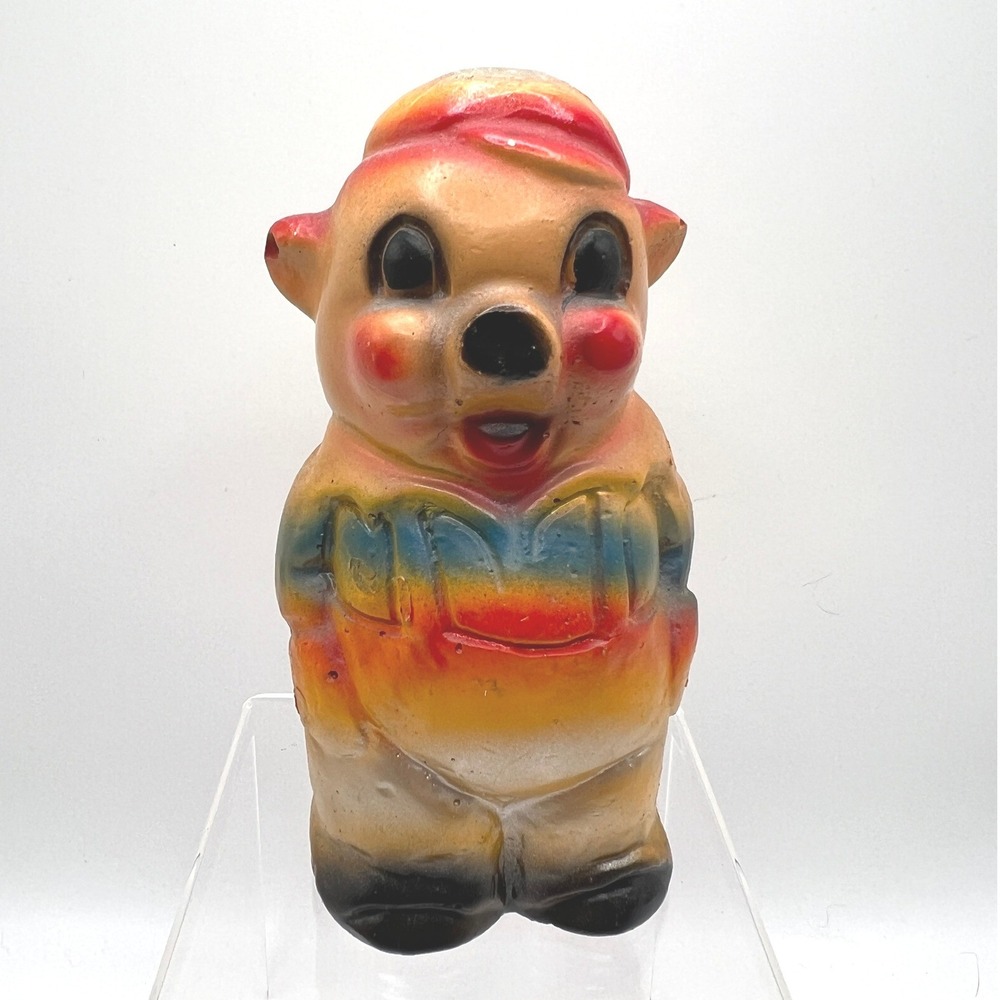 Vintage Chalkware Pig Carnival Prize Bank Mid Century Kitsch Retro Yellow 5.75"